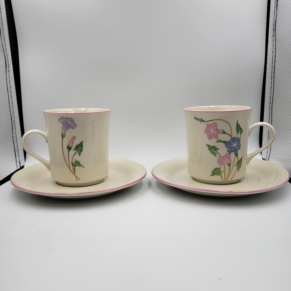 STONEWARE Vintage Sango Primavera #8495 Set of 2 Cups & Saucers